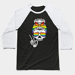 Gay Pride Messy Bun Skull  Flag Lgbt Women Girls Kids Baseball T-Shirt